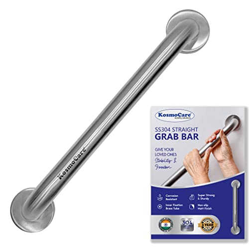 KosmoCare 304 Grade Stainless Steel Grab Bar, Wall Mounted Safety Straight Grab Bar for Bathroom, Grab Bars for Toilet Senior Citizens, Toilet Grab bar for Elderly (25 mm Diameter X 10-inch Length) - Image 1