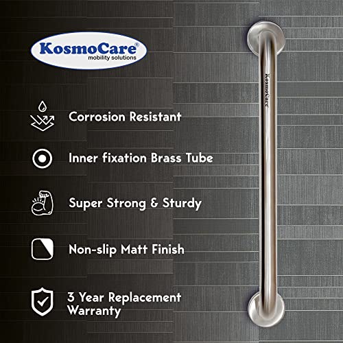 KosmoCare 304 Grade Stainless Steel Grab Bar, Wall Mounted Safety Straight Grab Bar for Bathroom, Grab Bars for Toilet Senior Citizens, Toilet Grab bar for Elderly (25 mm Diameter X 10-inch Length) - Image 2