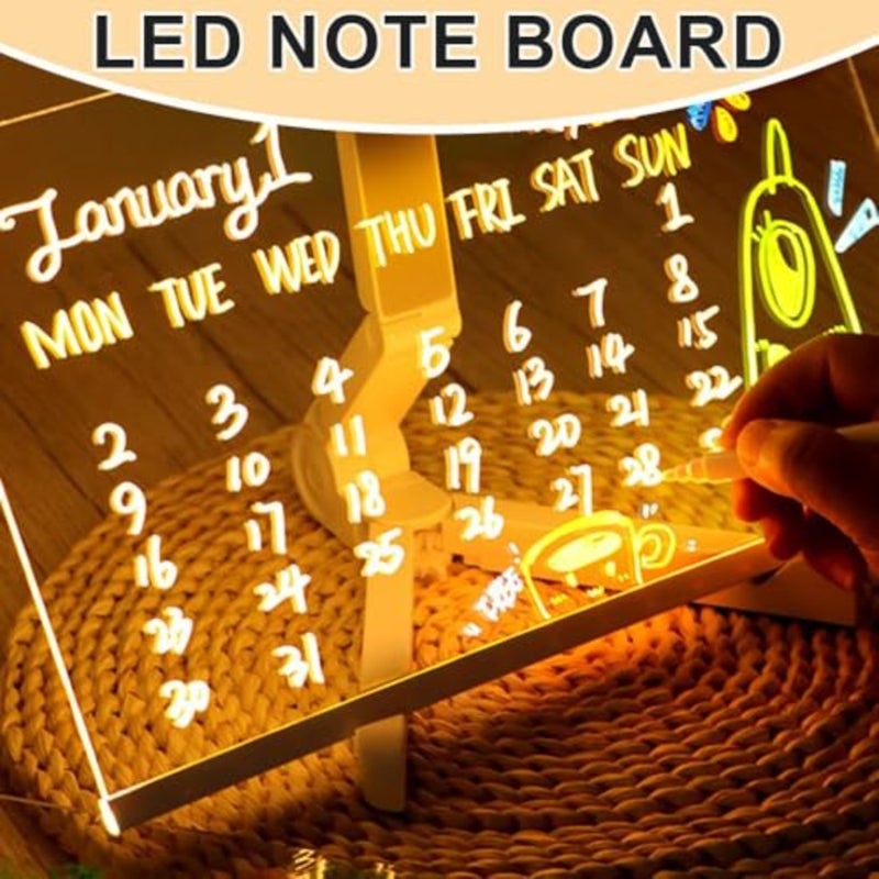 2026 لوحة ملاحظات LED جديدة بألوان، لوحة رسائل أكريليك مضيئة، لوحة مسح جافة مع حامل قابل للتعديل وقلم 7 ألوان، لوحة رسم مضيئة LED للمكتب والمدرسة والمنزل 30 * 20 سم - Image 3