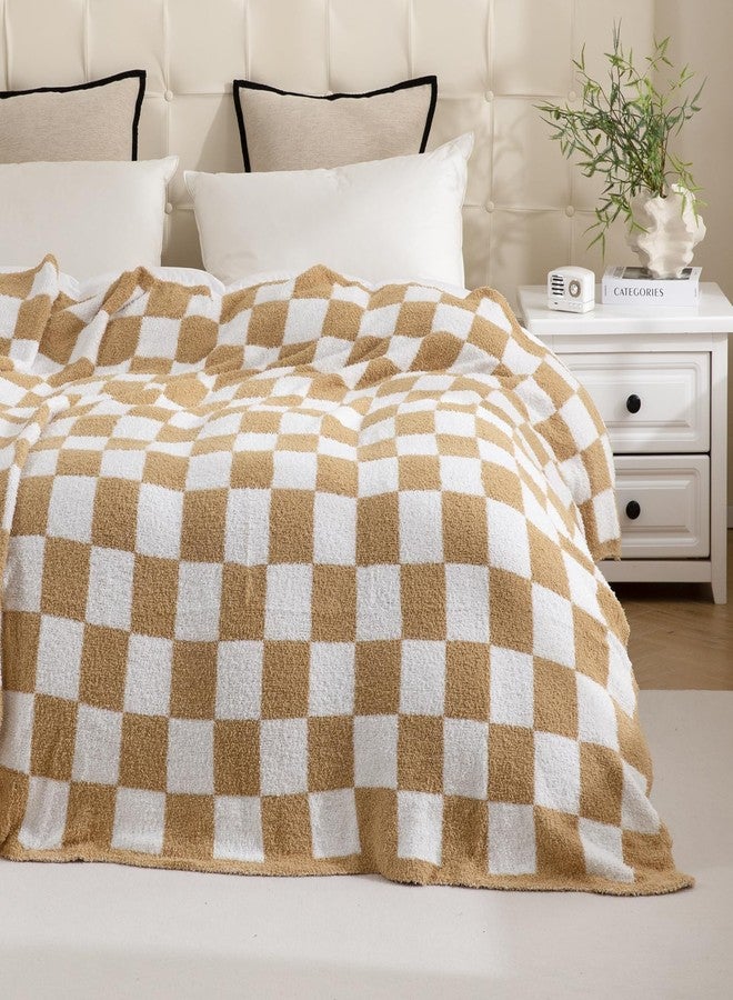 YIRUIO Throw Blanket Checkered Chessboard Fluffy Fuzzy Warmer Comfort Reversible Super Soft Cozy for Home Decor Bed Couch Sofa Living Room (Burnt Orange, 51''x63'') - Image 3