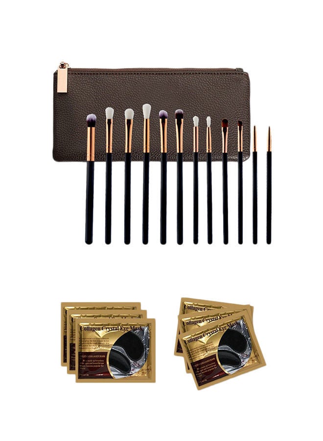 NIBEMINENT 18-Piece Eye Makeup Brush And Collagen Mask Set With Bag Multicolour - Image 1