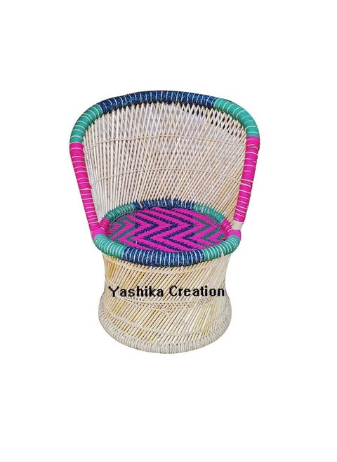 YASHIKA CREATION Handicraft Bamboo Cane Bar Stool Mudda Chair Natural Indoor Outdoor Furniture Sarkanda Wooden Small Muddi Durable MultiFunctional Suitable for Home Garden Multicolour