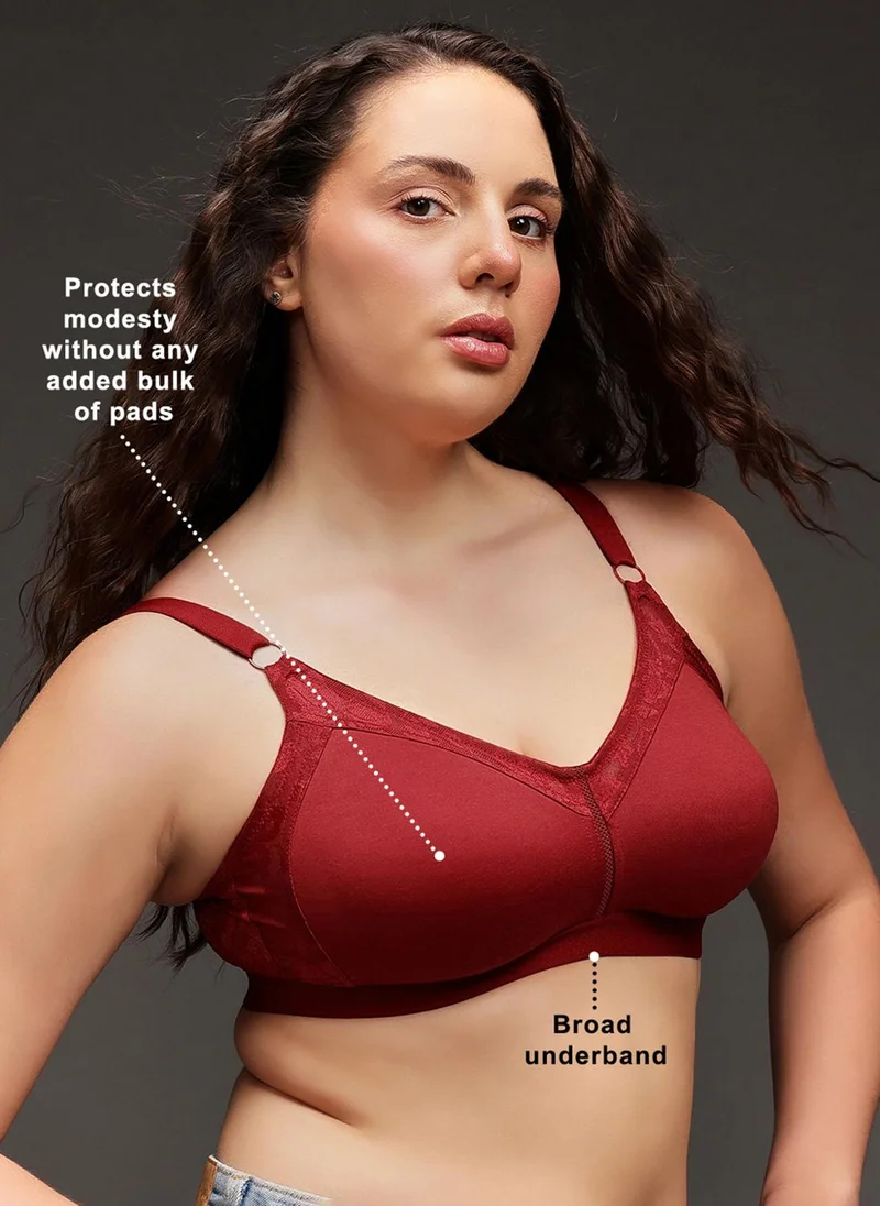 Clovia Maroon Clovia Non-Padded Non-Wired Full Figure Spacer Cup Bra in Maroon - Cotton Rich for Women | Best Price UAE