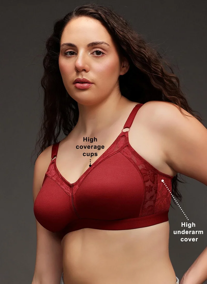 Clovia Maroon Clovia Non-Padded Non-Wired Full Figure Spacer Cup Bra in Maroon - Cotton Rich for Women | Best Price UAE