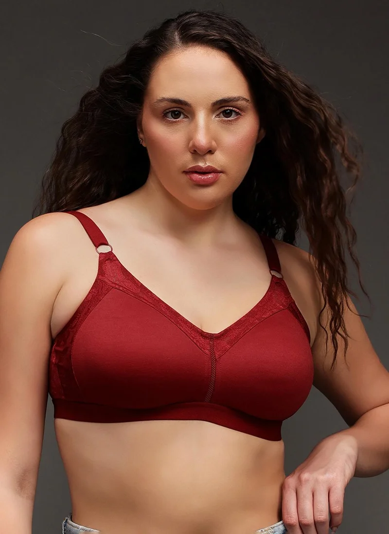 Clovia Clovia Non-Padded Non-Wired Full Figure Spacer Cup Bra in Maroon - Cotton Rich