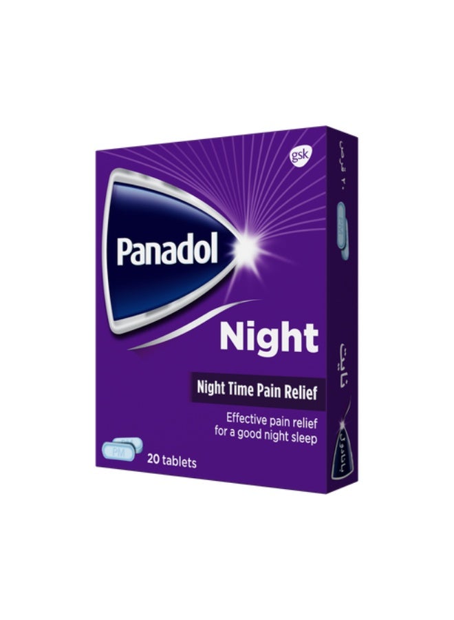 بانادول نايت أقراص، باراسيتامول مع دعم لتخفيف الألم الليلي، يساعد على نوم هادئ، 20 قرص