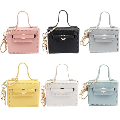 Alunsito 6 Pack Mini Makeup Bag Keychains Small Backpack Keyrings Cute Coin Purse PU Leather Lipstick Bag Card Holder Data Cable Organizer Fashion Bag Pendant Charms Accessories for Women Girls - Image 1