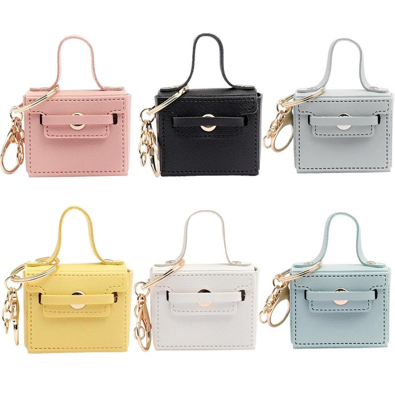 Alunsito 6 Pack Mini Makeup Bag Keychains Small Backpack Keyrings Cute Coin Purse PU Leather Lipstick Bag Card Holder Data Cable Organizer Fashion Bag Pendant Charms Accessories for Women Girls - Image 2
