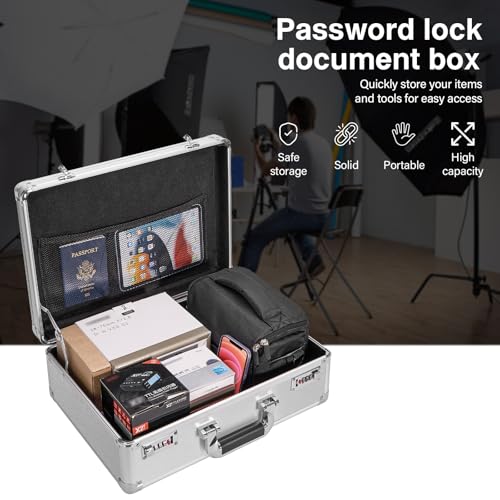 LOCKCURX File Organizer Storage Box - 18.9 x 14.6 x 6.3 Inch X-Large, Portable Locking Storage Totes with Dual Combination Locks for Cash, Documents & Valuables - Silver - Image 5