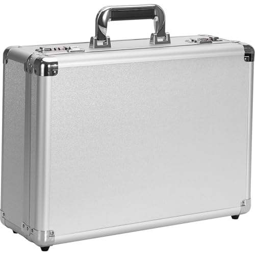 LOCKCURX File Organizer Storage Box - 18.9 x 14.6 x 6.3 Inch X-Large, Portable Locking Storage Totes with Dual Combination Locks for Cash, Documents & Valuables - Silver - Image 1