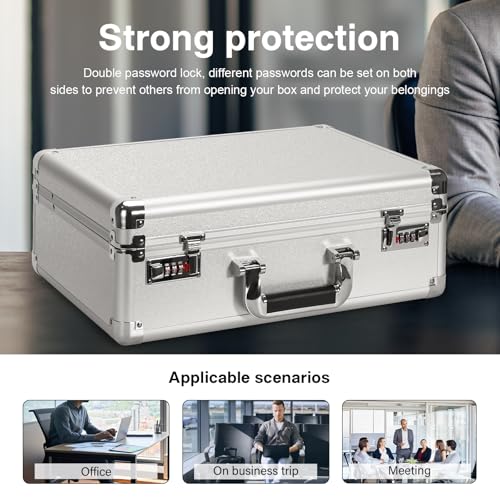 LOCKCURX File Organizer Storage Box - 18.9 x 14.6 x 6.3 Inch X-Large, Portable Locking Storage Totes with Dual Combination Locks for Cash, Documents & Valuables - Silver - Image 4