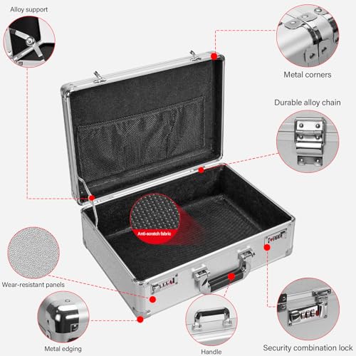 LOCKCURX File Organizer Storage Box - 18.9 x 14.6 x 6.3 Inch X-Large, Portable Locking Storage Totes with Dual Combination Locks for Cash, Documents & Valuables - Silver - Image 3