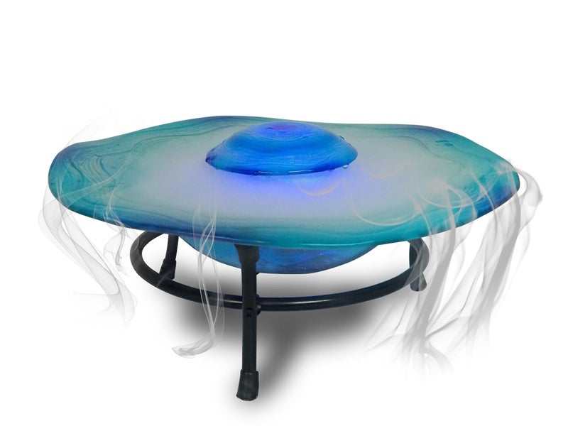 XBrand XBrand Tabletop Mist Fountain with 12 Color Changing LED Lights and Inline Control 8 inch Tall Glass and Metal Blue 