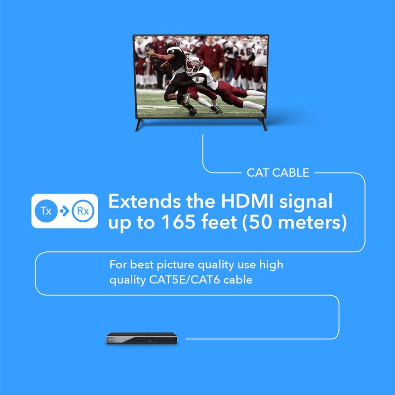 OREI 4K HDMI Extender over ethernet CAT5/CAT6/CAT7 Up To 165 Feet At 1080@60hz - HDMI 1.4 & HDCP 1.4 Compliant with One Way IR Pass Through, HDMI Loop Output & Power Over Cable - Image 4