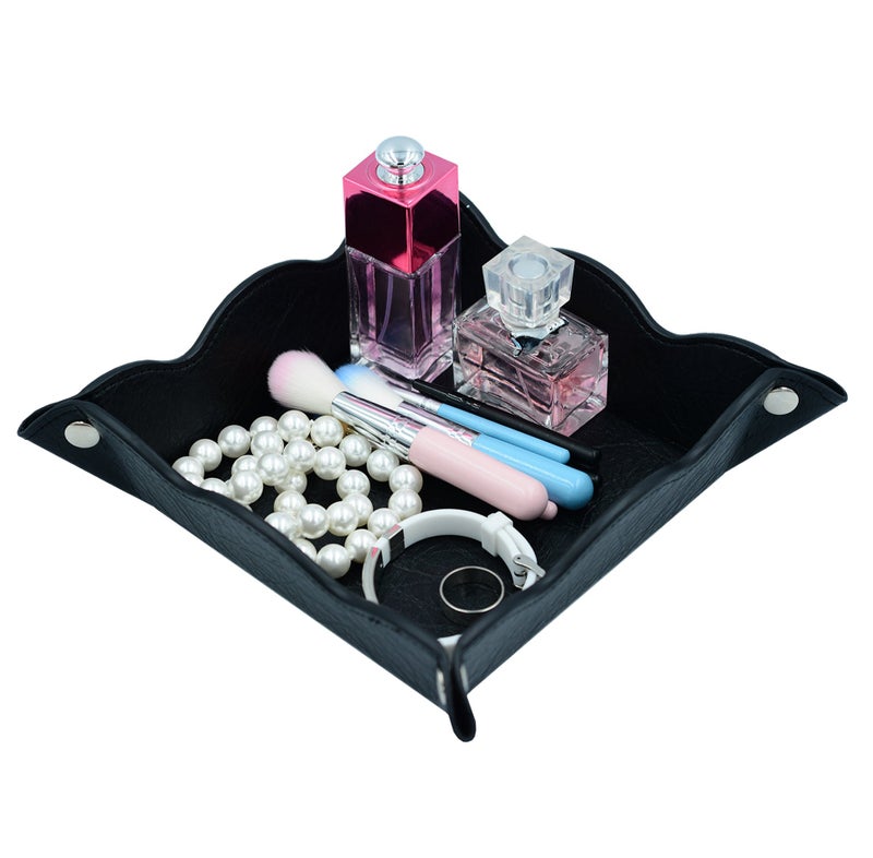 LISRSC Leather Storage TrayPhone Watch Jewelry Coin OrganizerDresser Valet Tray for MenBlack