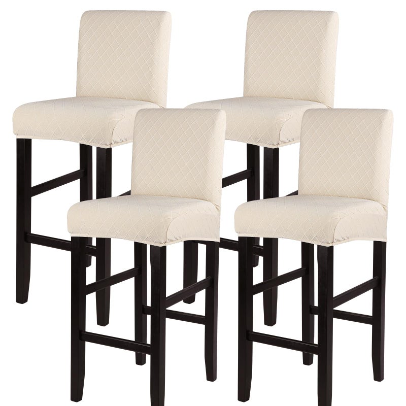 SearchI SearchI Jacquard Bar Stool Covers Set of 4 Stretch Washable Barstool Seat Covers Counter Height Chair Covers for Kitchen Dining Room Cafe Check Jaquard Beige 