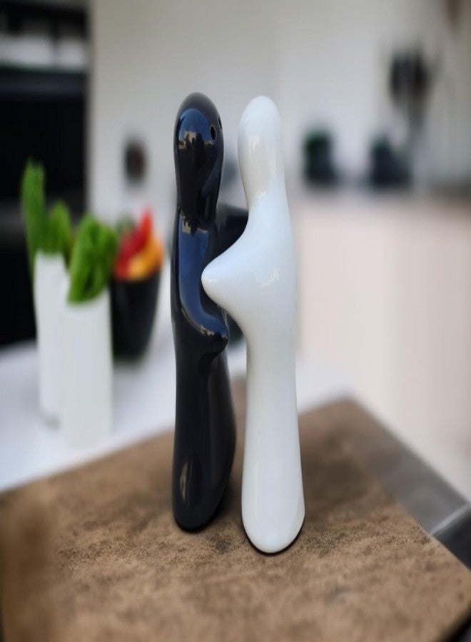 Malaikah Ceramic 2 Pcs Ghost Hug Shape Pepper Shakers, Pepper Shaker Decoration Set Easy Refill Dining Table Festive Tableware Gifts Kitchen Decor (Black, White) - Image 1