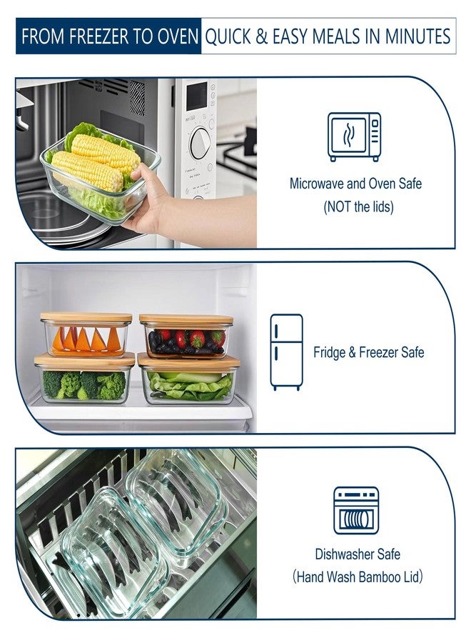 DE Glass Food Storage Containers with Bamboo Lids (4, Pack 2 x 35oz & 2 x 51oz) Meal Prep Glass Container Microwave Safe BPA Free Bento Lunch Box Airtight Plastic Free Glass Container with Lid - Image 5