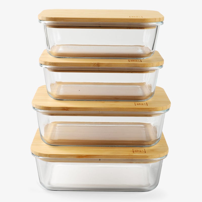 DE Glass Food Storage Containers with Bamboo Lids (4, Pack 2 x 35oz & 2 x 51oz) Meal Prep Glass Container Microwave Safe BPA Free Bento Lunch Box Airtight Plastic Free Glass Container with Lid - Image 1