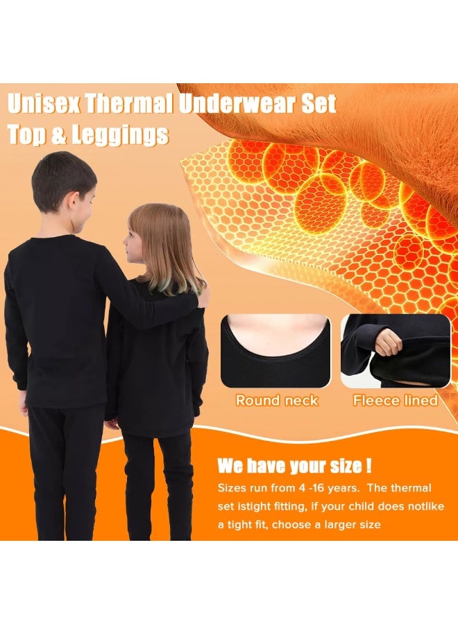 ياكيتر ملابس حرارية للأطفال، مجموعة ملابس حرارية للأولاد والبنات من 4 إلى 16 سنة (أسود) - Image 4