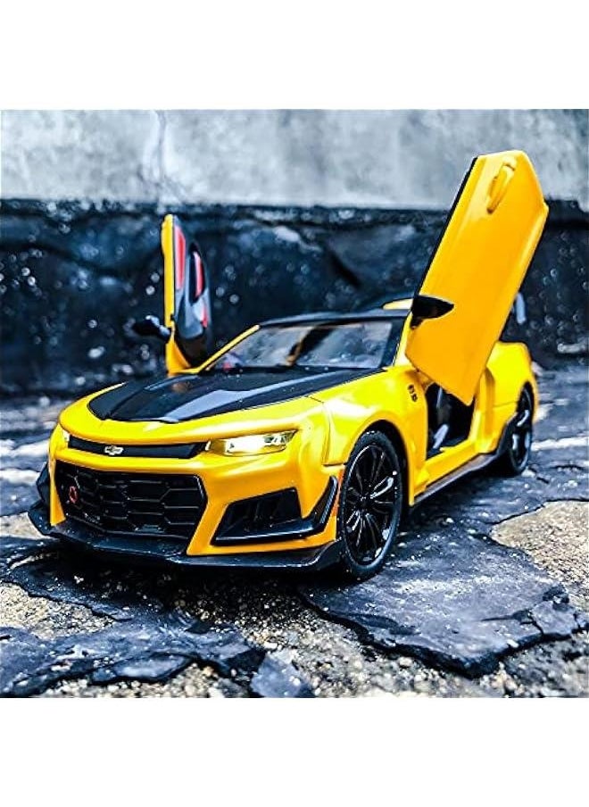 Generic - 1/24 Camaro Bumblebee Car Model Toy Zinc Alloy Casting Pull Back Car Sound and Light Toys for Kids Boy Girl Gift (Yellow) - Image 1