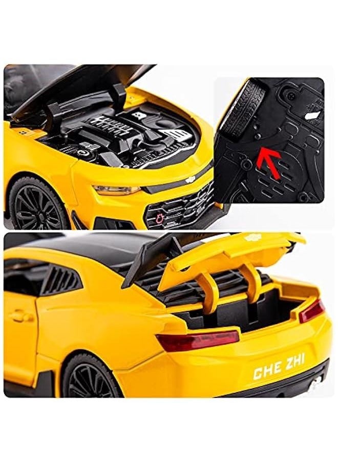 Generic - 1/24 Camaro Bumblebee Car Model Toy Zinc Alloy Casting Pull Back Car Sound and Light Toys for Kids Boy Girl Gift (Yellow) - Image 1