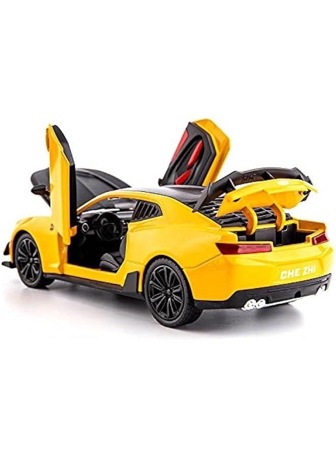Generic - 1/24 Camaro Bumblebee Car Model Toy Zinc Alloy Casting Pull Back Car Sound and Light Toys for Kids Boy Girl Gift (Yellow) - Image 1