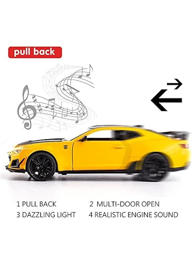 Generic - 1/24 Camaro Bumblebee Car Model Toy Zinc Alloy Casting Pull Back Car Sound and Light Toys for Kids Boy Girl Gift (Yellow) - Image 1