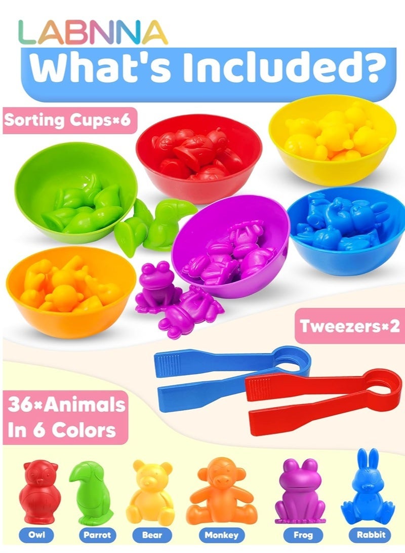 LABNNA 36 Pcs Counting Animals Matching Games Montessori Toys Color Sorting Toys for Toddlers 3+ Years Old Boys Girls, Preschool Learning Activities Educational Sensory Animal Figures Toys Birthday Gifts for Kids Toddlers - Image 3