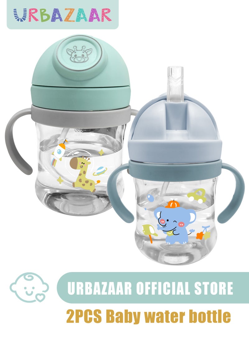 URbazaar 2-Pcs Baby Sippy Cups For 6 Months +, 345ml Baby Cup with Weighted Straw and Easy Grip Handles, Kids Water Bottle with Simple Flip Lid, 360 Degree Spill Proof Toddler Cup - Image 1