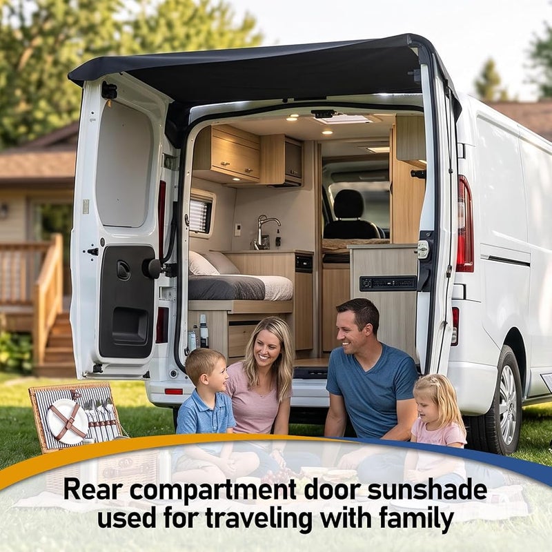 exsulity Rear Barn Door Awning Cover Weather Proof 180x114cm Vehicle Rear Door Rain Protection Canopy Sun Shade - Image 2