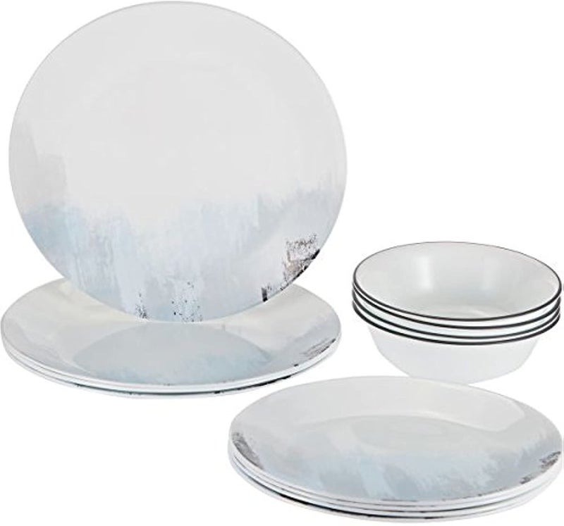 Corelle Tranquil Reflection Chip Break resistant 12Pc Dinner Set Service For 4 Blue Grey - Image 1