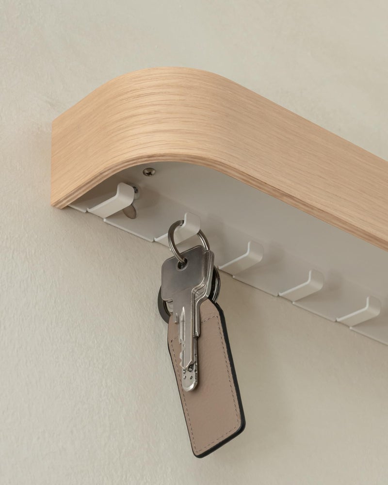 Kazai.Â® Key Holder 'Toke' | Minimalist Key Hook Design from Berlin | Modern Key Holder Wall Mount with Wooden Shelf | Key Rack for Wall as Entryway Organizer | Oak, White - Image 5