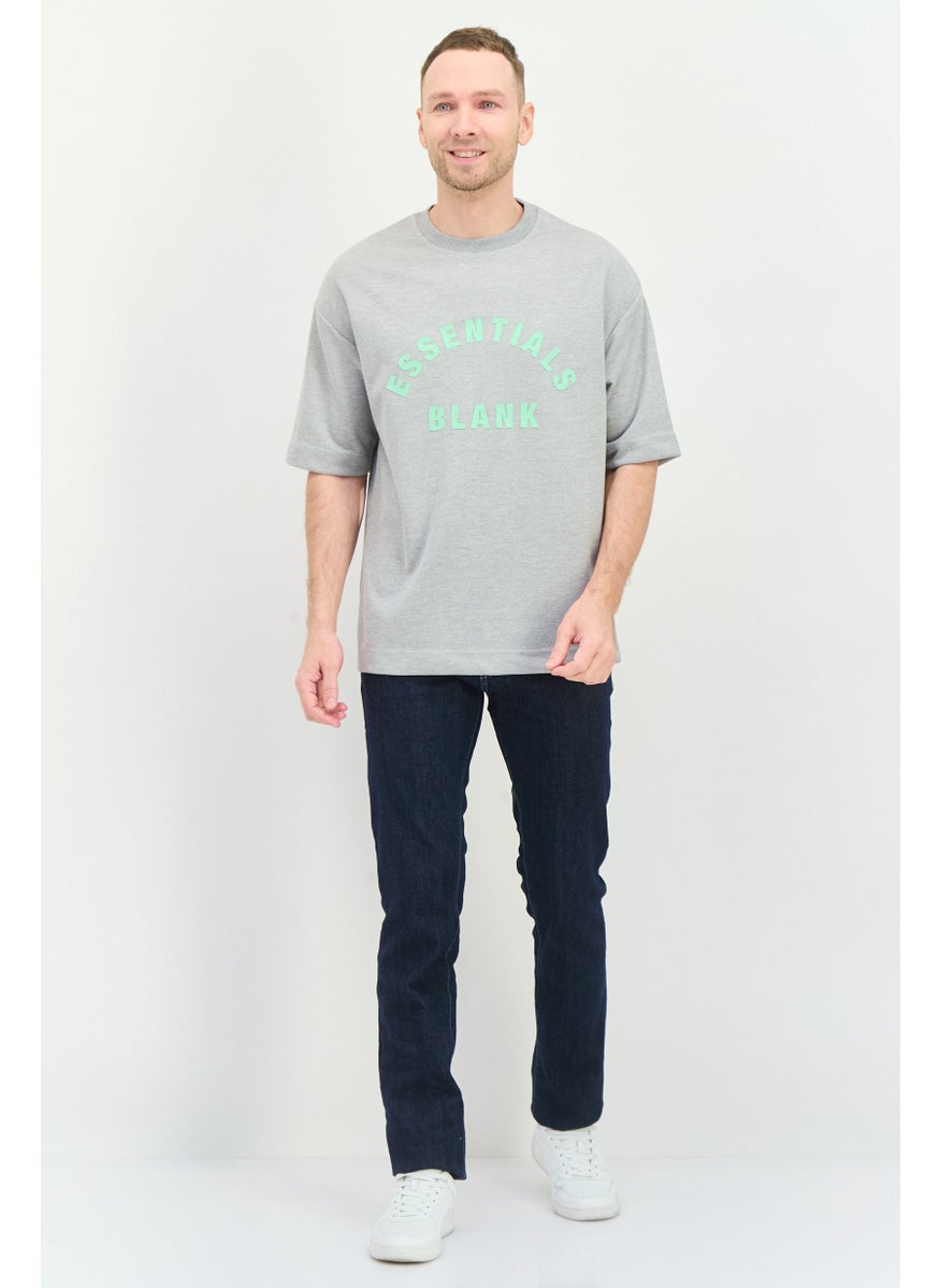 Blank Essentials - Men Crew Neck Short Sleeve Brand Logo T-Shirt, Grey - Image 1