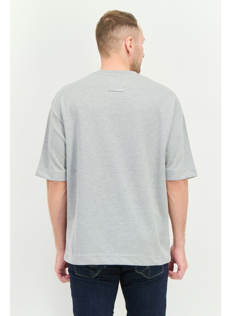 Blank Essentials - Men Crew Neck Short Sleeve Brand Logo T-Shirt, Grey - Image 1