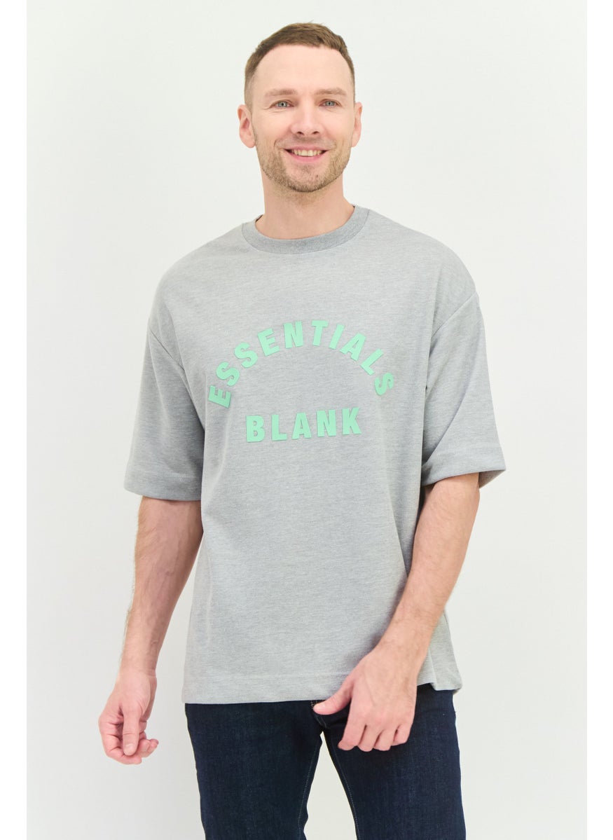 Blank Essentials - Men Crew Neck Short Sleeve Brand Logo T-Shirt, Grey - Image 1