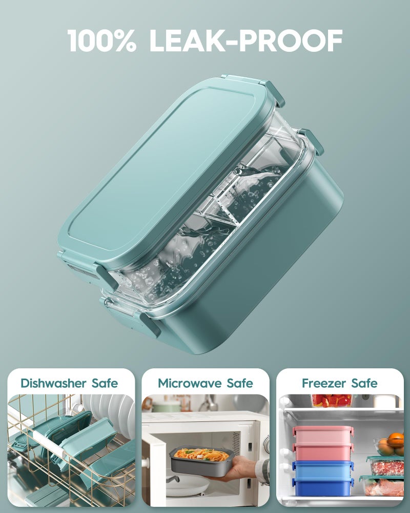KEMETHY Adults Bento Lunch Box Set with Thermo Bag, 74oz Stackable Leak-proof 3-tiers Bento Box, Built-in Utensil and Sauce Container for Work, School, Dining Out (Green) - Image 4