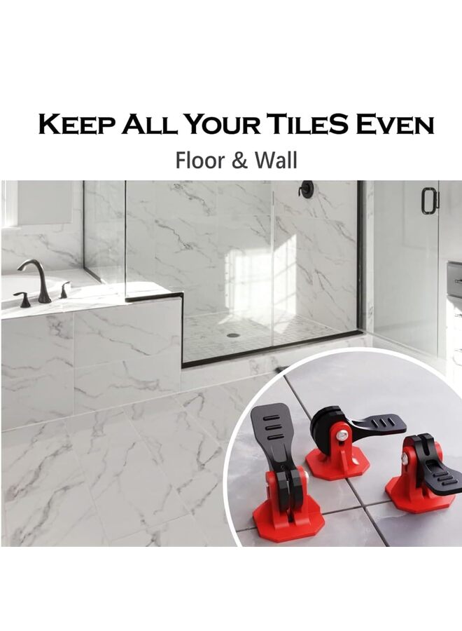 يُسلِّم نظام تسوية البلاط (٥٠ قطعة)، أدوات بلاط قابلة لإعادة الاستخدام لتركيب فواصل البلاط، نظام تسوية الأرضيات، أدوات تسوية الأرضيات، مادة تسوية ذاتية، أحمر - Image 3