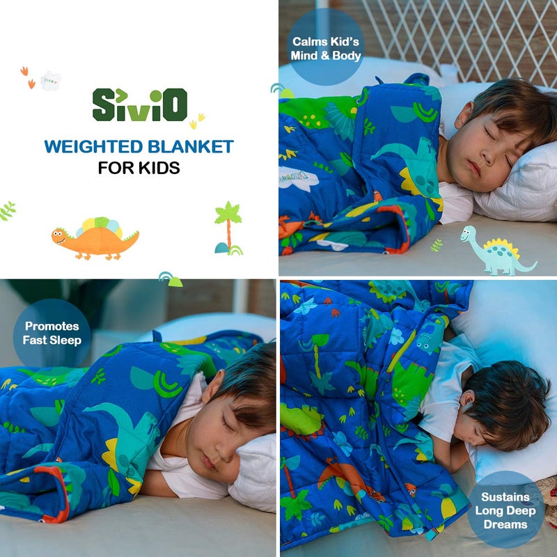 Sivio Kids Weighted Blanket  10 Lbs  41 X 60 Inches  100% Natural Cotton Heavy Blanket For Kids And Teens  Blue Dinosaur - Image 4