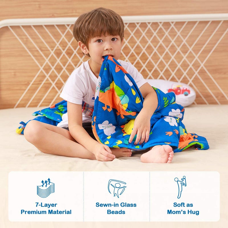Sivio Kids Weighted Blanket  10 Lbs  41 X 60 Inches  100% Natural Cotton Heavy Blanket For Kids And Teens  Blue Dinosaur - Image 2