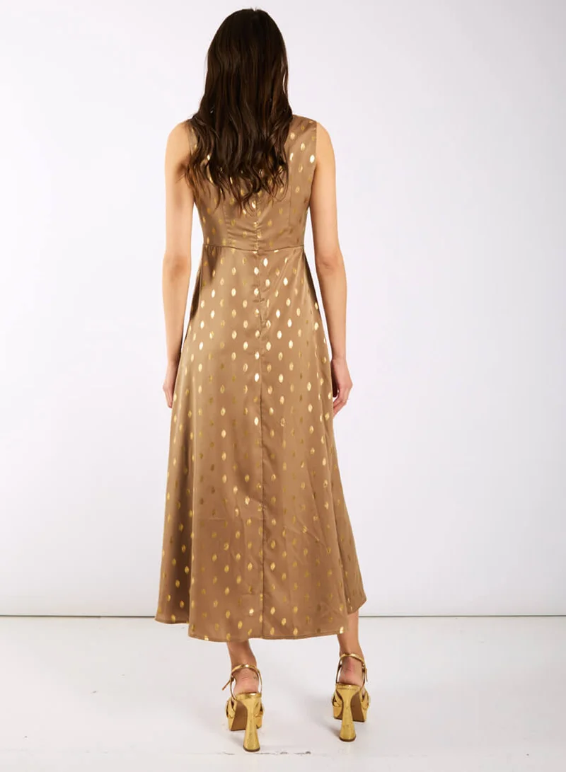 نيدز نو ليبل Light Brown Foil Satin Midi Dress