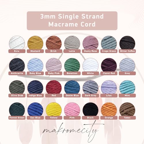 Makromecity, Single Strand Macrame Cord 3 mm x 100 Yards (300 feet) 3mm Single Strand Crepe Green Cotton Cord for Macrame Art & Crafts for Wall Hangings Recycled Cotton Cord Yarn(Crepe Green, 1 Skein) - Image 3