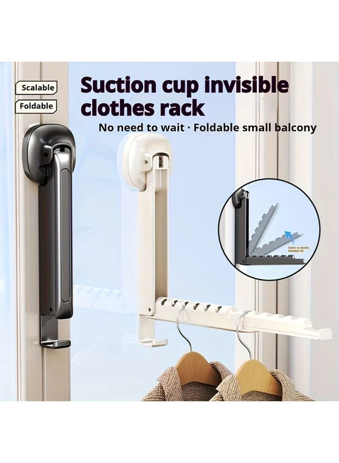White Foldable Suction Cup Clothes Drying Rack No Drilling Expandable Space Saving - Image 2