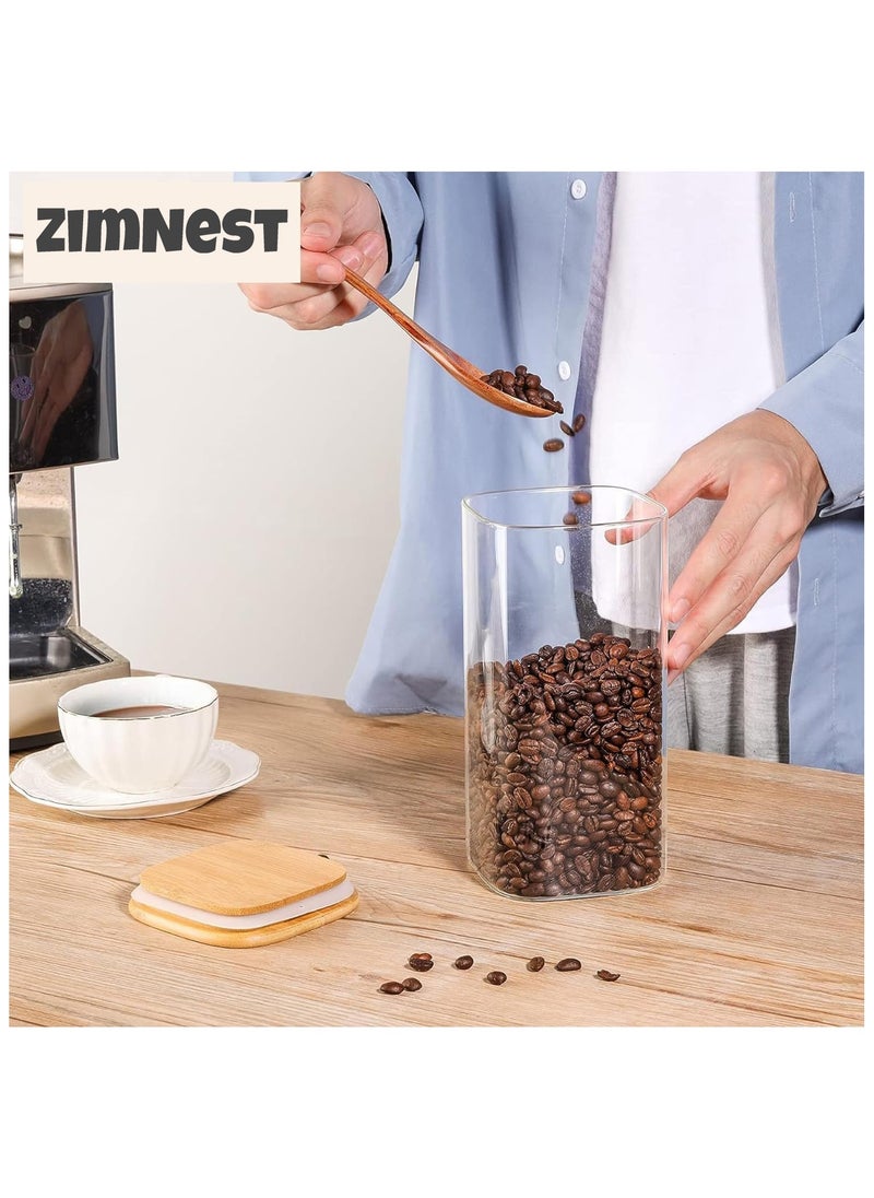 ZIMNEST - (1500ML/51OZ)2-Piece Set of Square Glass Storage Jars with Wooden Lids,  Airtight Food Containers, Preservation Jars & Storage Boxes for Pasta, Flour, Grains, Spices, Tea, Coffee Beans, & Other Kitchen Staples - Perfect for Long-Term Food Preservation & Organization - Image 1