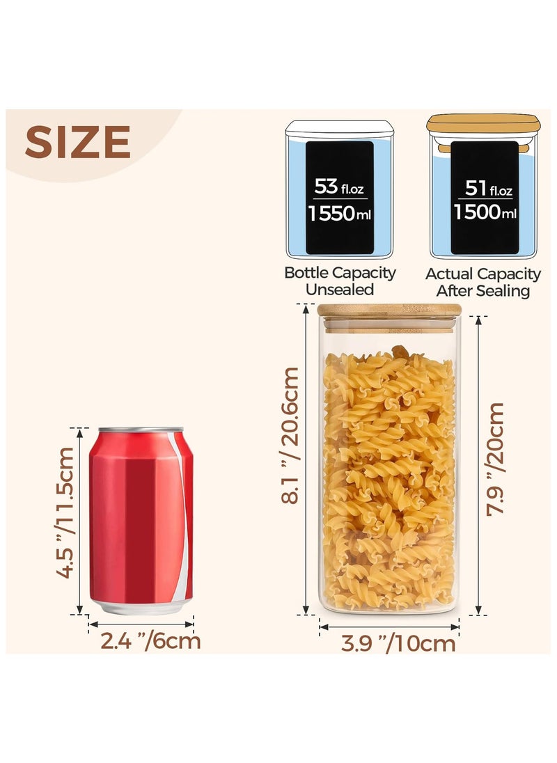 ZIMNEST - (1500ML/51OZ)2-Piece Set of Square Glass Storage Jars with Wooden Lids,  Airtight Food Containers, Preservation Jars & Storage Boxes for Pasta, Flour, Grains, Spices, Tea, Coffee Beans, & Other Kitchen Staples - Perfect for Long-Term Food Preservation & Organization - Image 1
