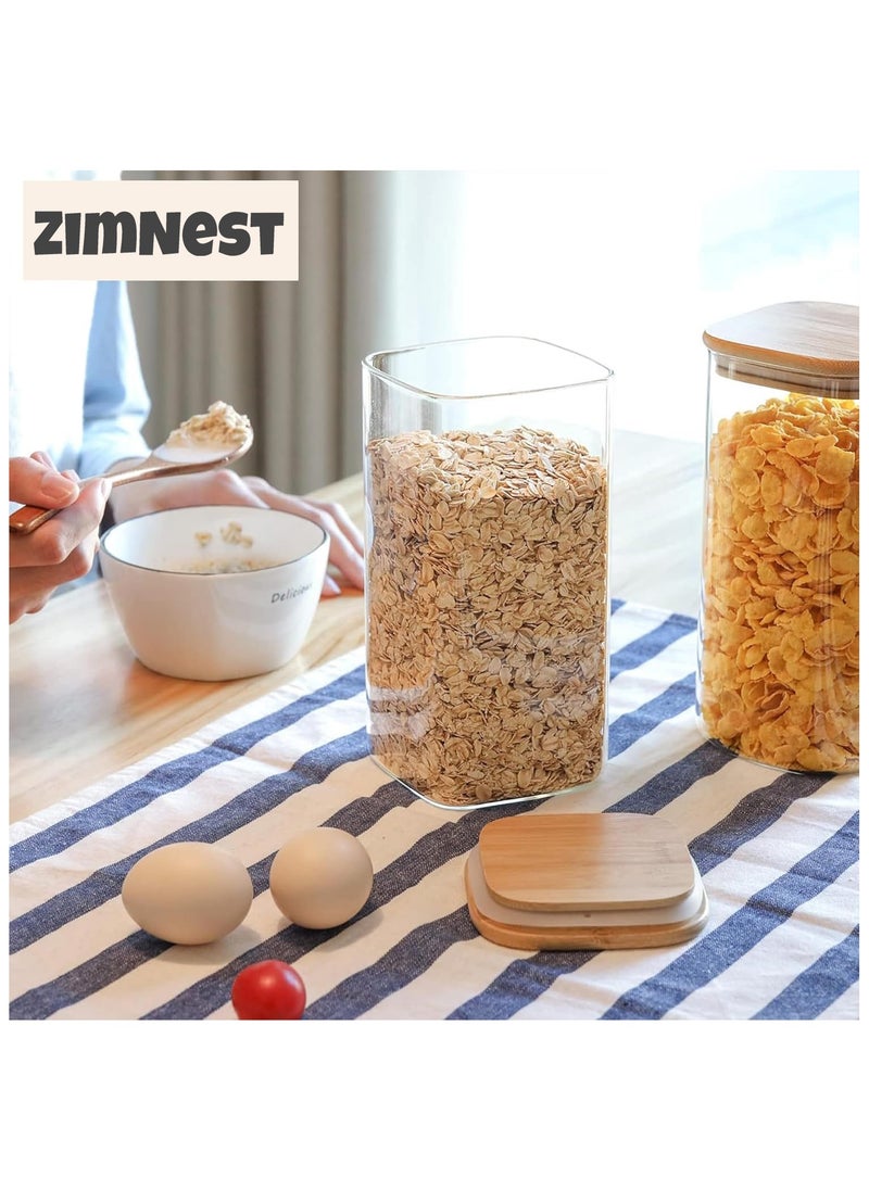 ZIMNEST - (1500ML/51OZ)2-Piece Set of Square Glass Storage Jars with Wooden Lids,  Airtight Food Containers, Preservation Jars & Storage Boxes for Pasta, Flour, Grains, Spices, Tea, Coffee Beans, & Other Kitchen Staples - Perfect for Long-Term Food Preservation & Organization - Image 1