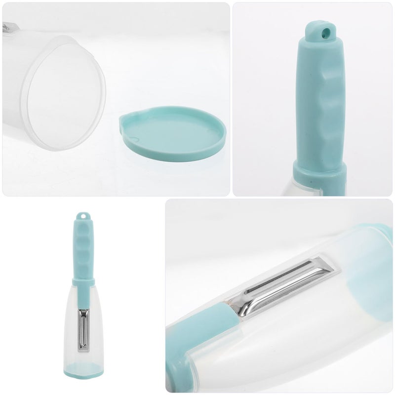 Stainless Steel Handheld Peeler with Storage Box Portable Fruit Vegetable Peeler Blue Kitchen Gadget - Image 4