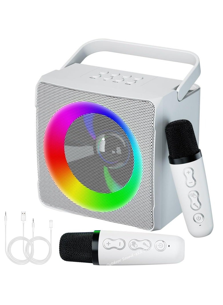سدرد جهاز كاريوكي، مكبر صوت كاريوكي محمول مع ميكروفونين لاسلكيين وفتحة تخزين، نظام صوتي بتقنية بلوتوث للكبار والصغار مع أضواء LED، هدية مثالية للحفلات المنزلية - Image 1