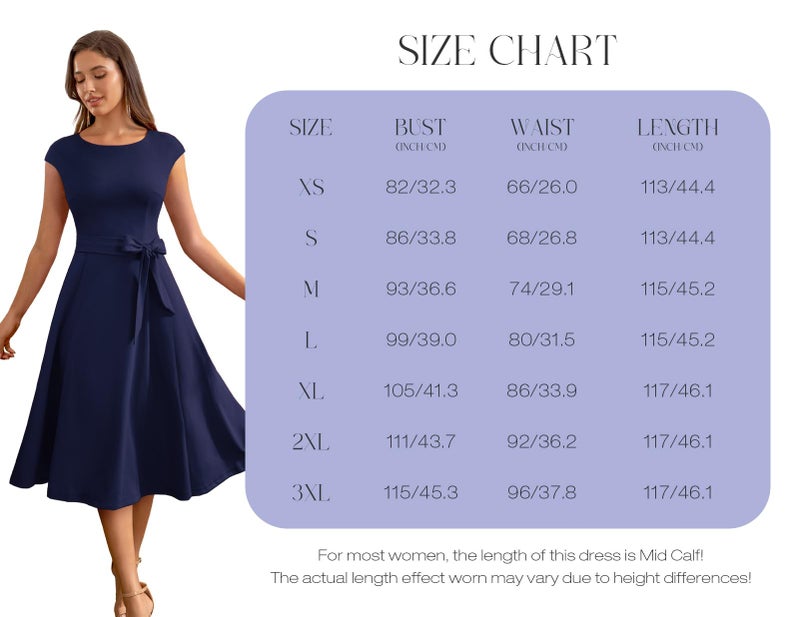 DRESSTELLS Women's Cocktail Dresses for Wedding Guest, Formal Vintage Party Hepburn Dress, Midi Homecoming Prom Dress, Petite Modest Funeral Long Dress Navy S - Image 5
