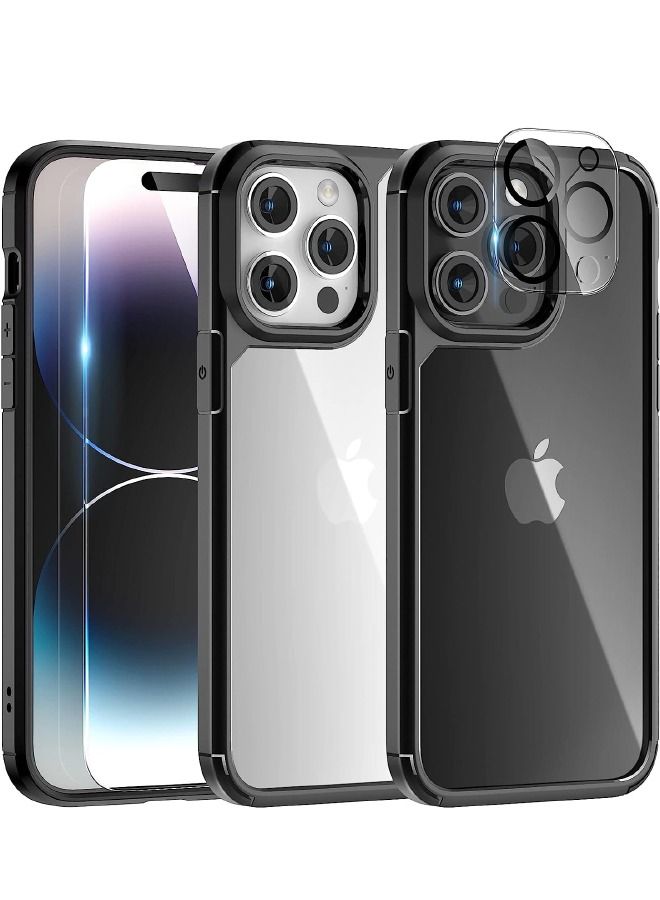 iPhone 15 Pro Case with 9H Tempered Glass Screen Protector + Camera Lens Protector Set, Not Yellowing Shockproof Drop Protection Shockproof Slim Phone Case for Apple iPhone 15 Pro 6.1 inch 2023 - Image 1